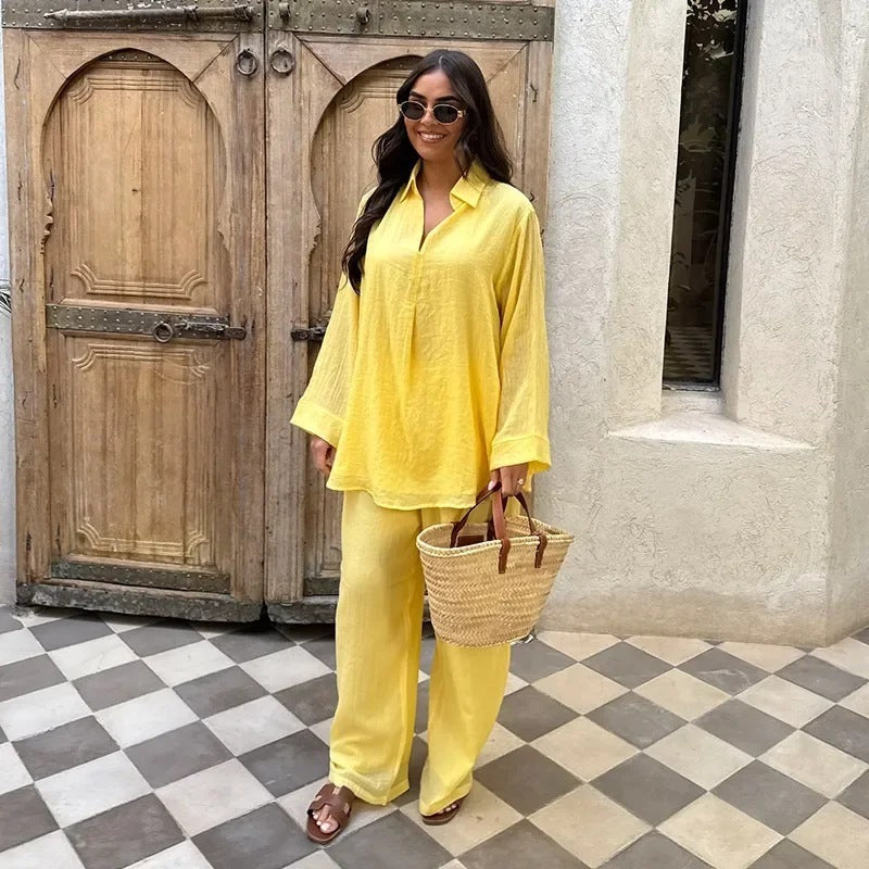 Ensemble Deux-Pièces – Chemise Col V & Vibes Été-Automne🍁