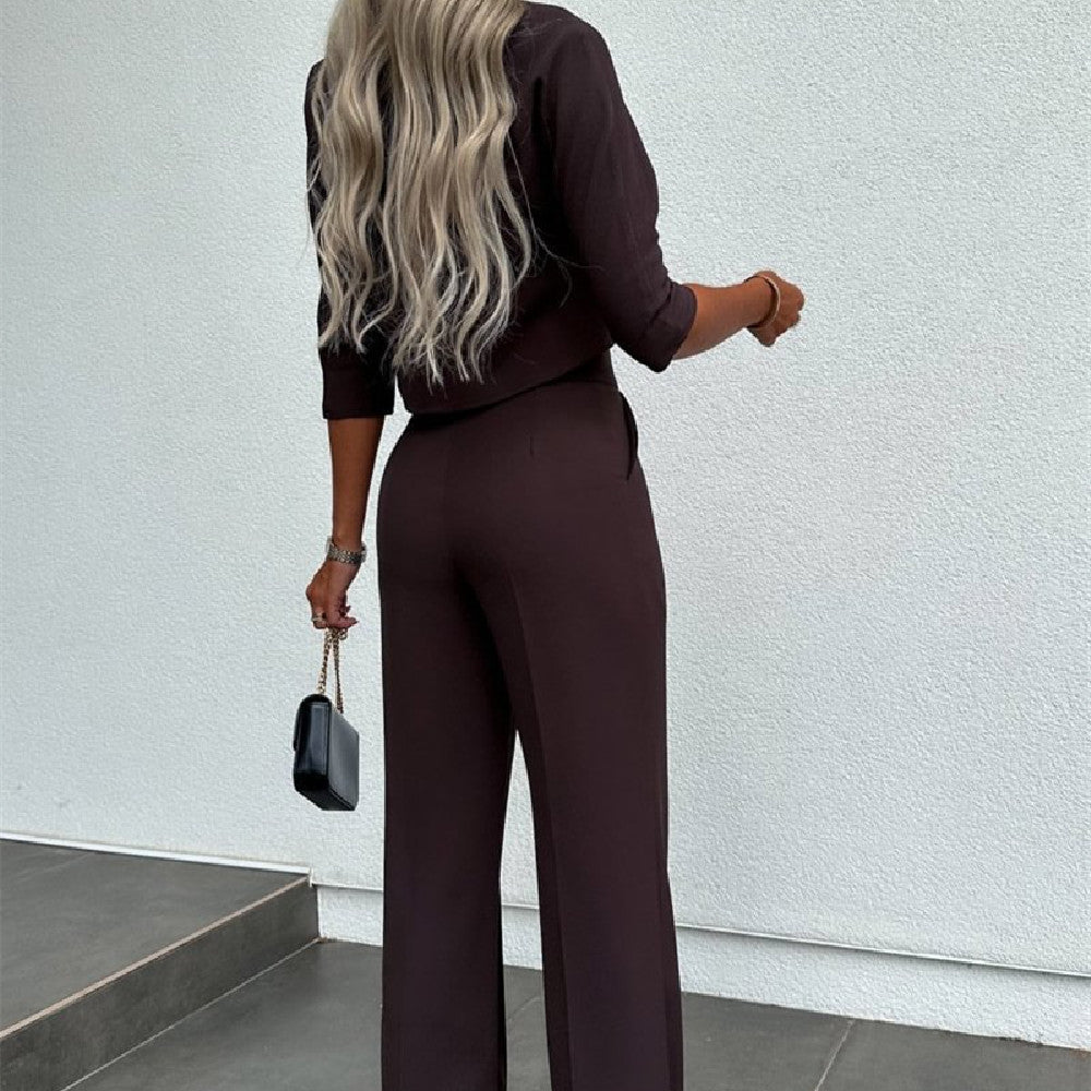 Ensemble Fluide – Top Stylé & Pantalon Taille Haute Évasé✨