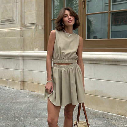 Ensemble Coton-Lin – Jupe Courte & Confort Bohème Léger💛