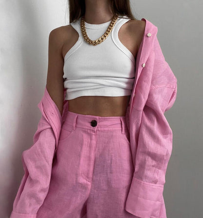 Ensemble Bohème – Top & Pantalon Large Coton-Lin Libre💖