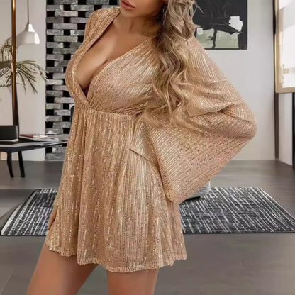 Robe Pailletée – Décolleté V & Taille Sculptée pour Soirées Étincelantes ✨