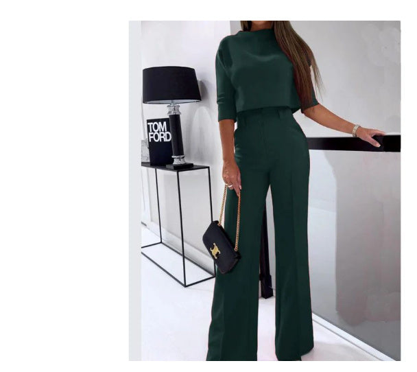 Ensemble Fluide – Top Stylé & Pantalon Taille Haute Évasé✨