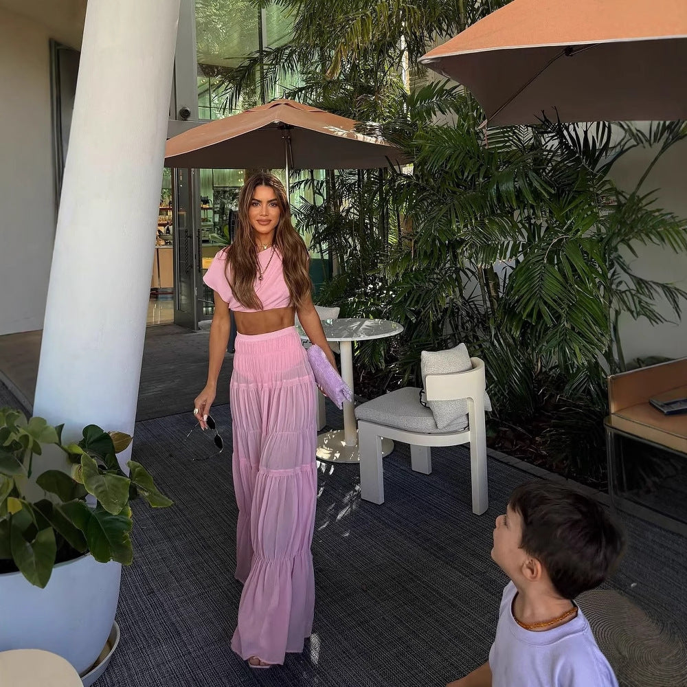 Ensemble Patchwork – Veste Plissée & Jupe Ronde Libre🌸