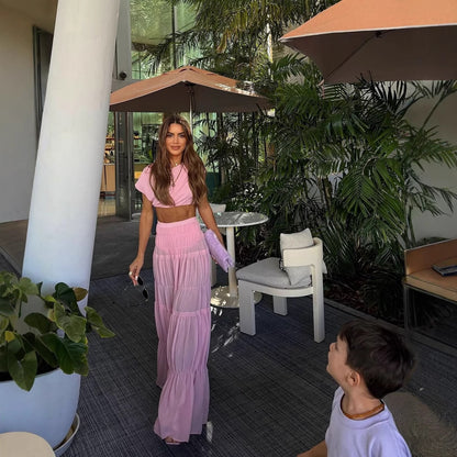 Ensemble Patchwork – Veste Plissée & Jupe Ronde Libre🌸